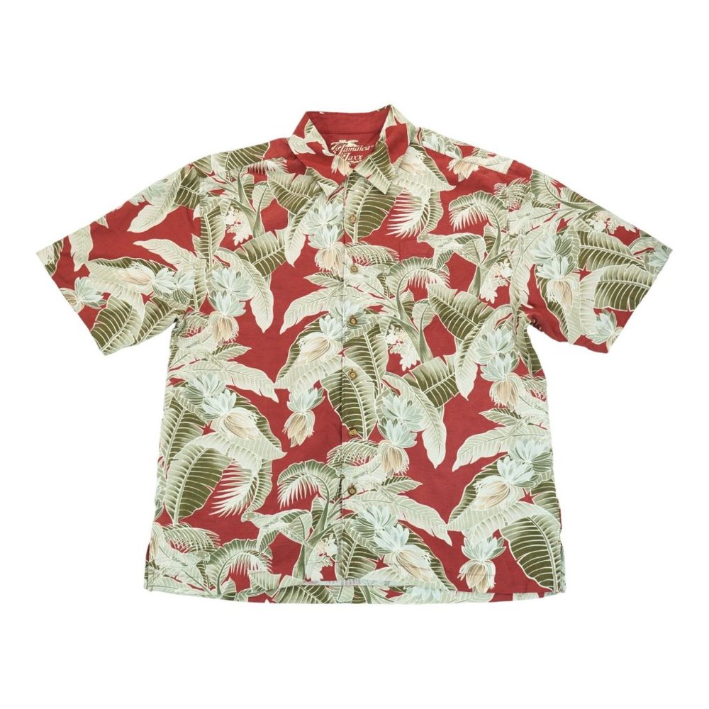 Jamaica Jaxx Men’s Silk Shirt Size L Hawaiian Floral Print Button Front